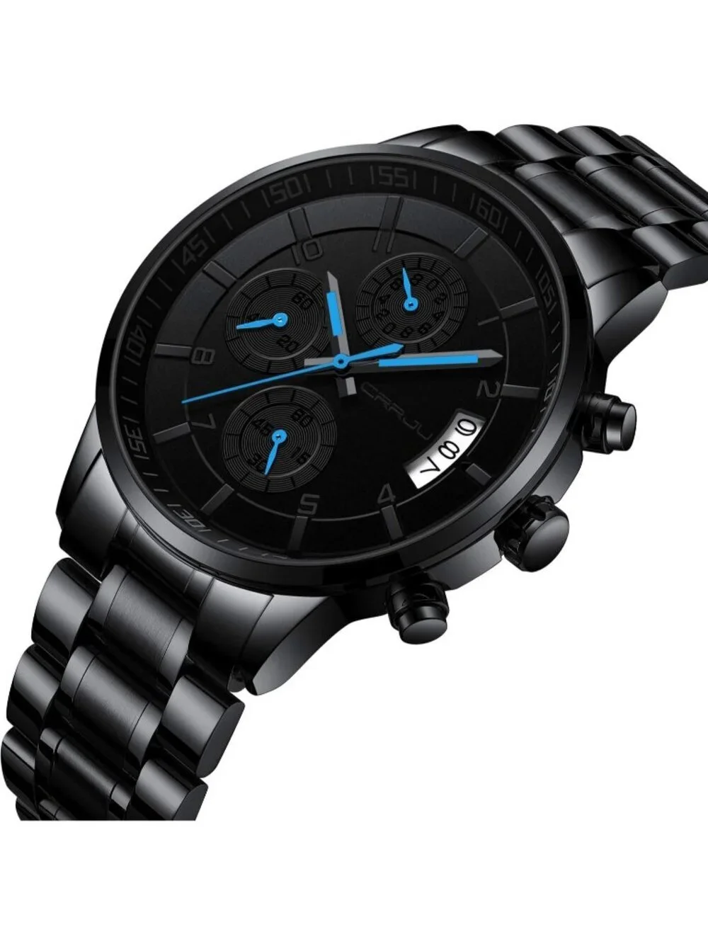 Men's Black And Blue Analog Stainless Steel Waterproof Chronograph Wrist Watch